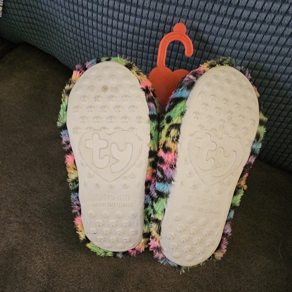 Dotty snow leopard ty beanie boo slippers 9/10 Toddler Lisa Frank